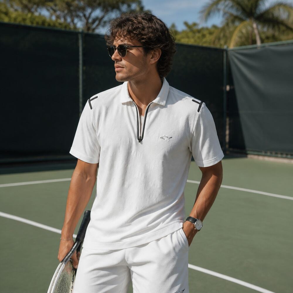 Greg Norman White Golfcore Quarter Zip Polo Small Tenniscore